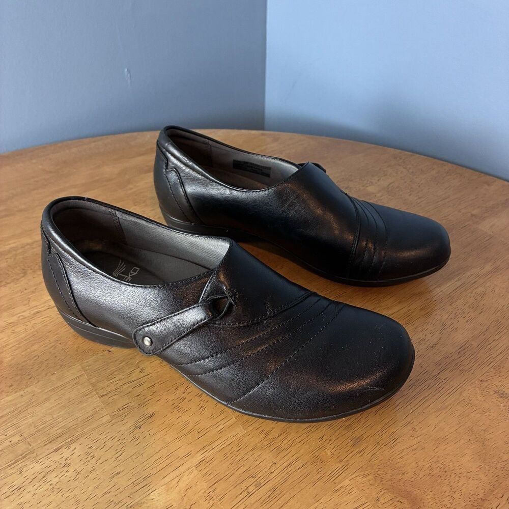 Dansko Women’s Black Leather Comfort Slip On Low Wedge Shoes Size 36 US 6-6.5
